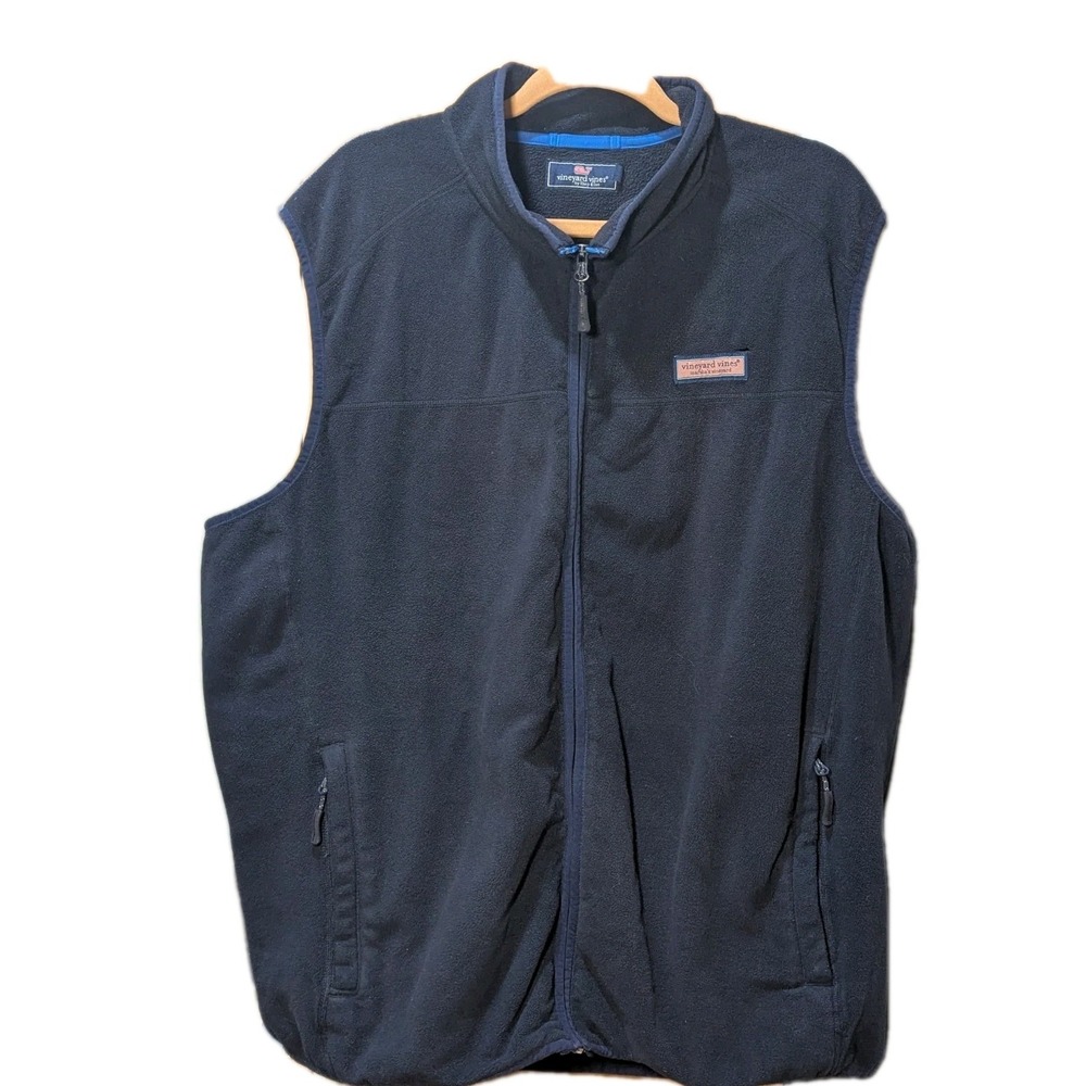 Vineyard Vines Men's Full Zip Harbor Fleece Vest With Logo Tag Nautical Blue XXL